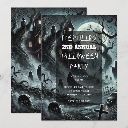Haunting Night Scary Haunted House Halloween Party Kaart (Voorkant / Achterkant)