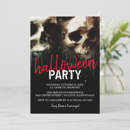 Haunting Skull Faces Halloween Kaart (Staand voorkant)