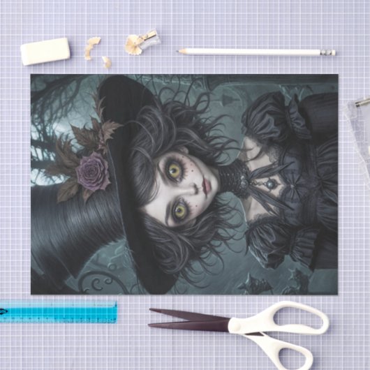 Haunting Yellow-Eyed Scarecrow Girl Decoupage Tissuepapier (Craft)