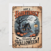 "Hauntingly Happy Halloween" Spooky House Feestdagenkaart (Voorkant)