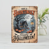 "Hauntingly Happy Halloween" Spooky House Feestdagenkaart (Staand voorkant)