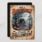 "Hauntingly Happy Halloween" Spooky House Feestdagenkaart (Voorkant / Achterkant)