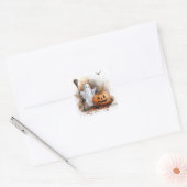 Hauntingly Schattigee Broomstick Ghost Vierkante Sticker (Envelop)