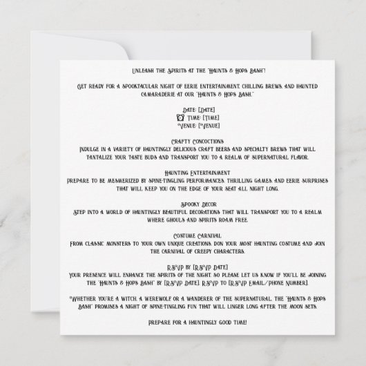 👻🍻 "Haunts & Hops Bash"! 🍻👻 Halloween Kaart (Achterkant)