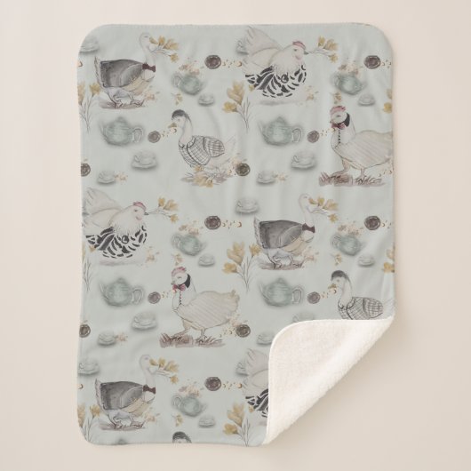 Haute Couture Ducks & Chicken Baby Sherpa Deken (Voorkant)