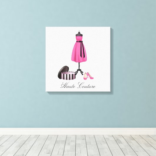 Haute Couture Roze Jurk en Schoenen op Canvas (Insitu (Houten vloer))