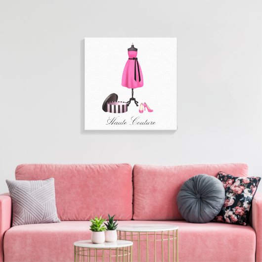 Haute Couture Roze Jurk en Schoenen op Canvas (Insitu (Woonkamer))