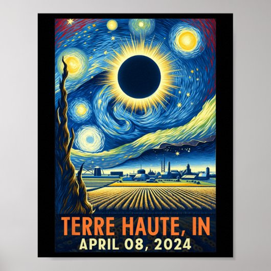 Haute Indiana Totale Zonsverduistering 2024 Sterre Poster (Voorkant)