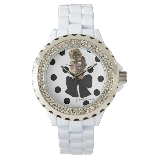 HAUTE Polka Dot Horloge Rhinestone Wit (Voorkant)