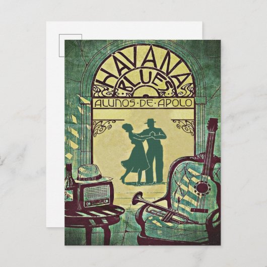 Havana Blues, danskoppel, feest,  Uitnodiging Briefkaart (Voorkant / Achterkant)