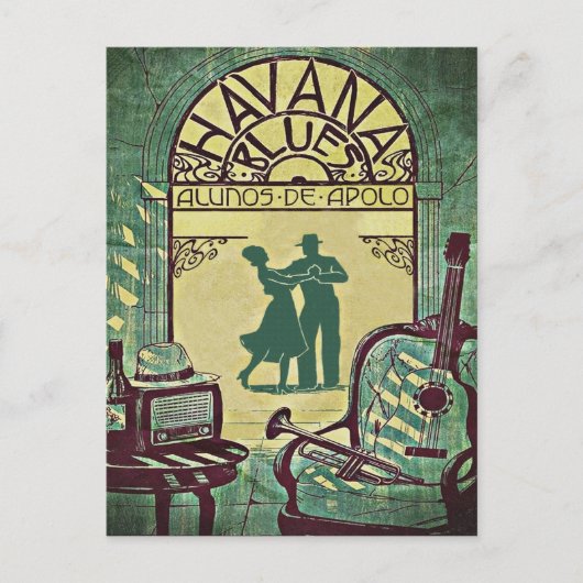 Havana Blues, danskoppel, feest,  Uitnodiging Briefkaart (Voorkant)