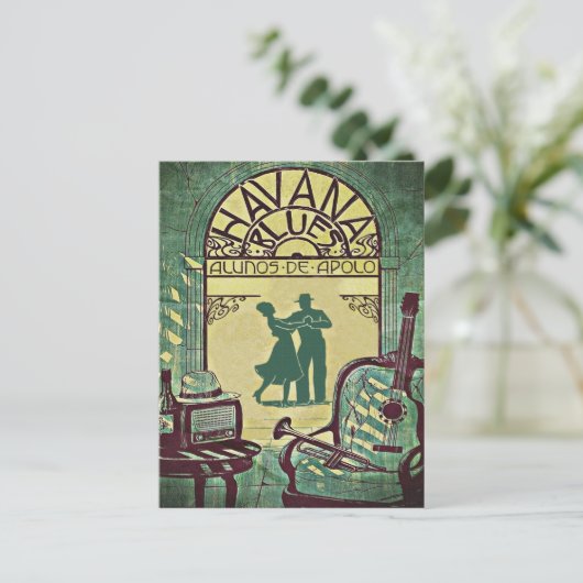 Havana Blues, danskoppel, feest,  Uitnodiging Briefkaart (Staand voorkant)