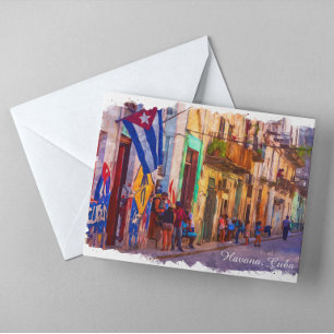 Havana Cuba Aquarel Straattafereel Reis Kunst Briefkaart