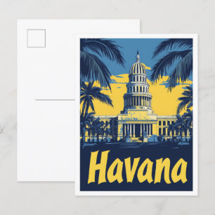 Havana Cuba Art Vintage Travel Illustratie Briefkaart