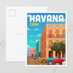 Havana Cuba Art Vintage Travel Illustratie Briefkaart