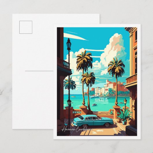 Havana Cuba Art Vintage Travel illustratie Briefkaart (Voorkant / Achterkant)
