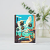 Havana Cuba Art Vintage Travel illustratie Briefkaart (Staand voorkant)