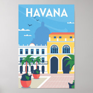 Havana Cuba Art Vintage Travel Illustratie Poster
