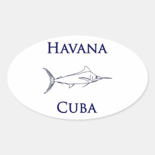 Havana Cuba Blauwe Marlijn Ovale Sticker