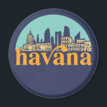Havana Cuba  City Skyline Cityscape Art Magneet<br><div class="desc">en retro-stadsplan met prachtige skyline, toeristische attractie en cityscape art. Koelwolkenkrabber en bouwartikelen voor silhouette-illustratie voor toeristen en reizigers. Perfect als souvenir om terug naar huis te brengen wanneer je over de hele wereld reist. Bespaar de herinnering aan uw reis en vakantie met familie en vrienden. De achtergrondkleur kan aan...</div>