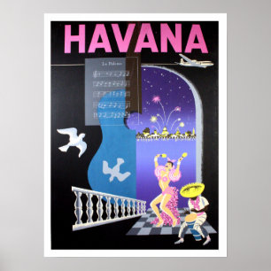 Havana, Cuba, dansende nachten, vintage luchtvaart Poster