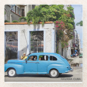 Havana Cuba Elegant Blue Vintage Car Glazen Onderzetter