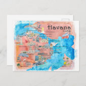 Havana Cuba geïllustreerde reiskaart Briefkaart (Voorkant / Achterkant)