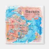 Havana Cuba Geïllustreerde Retro Reiskaart Magneet (Voorkant)