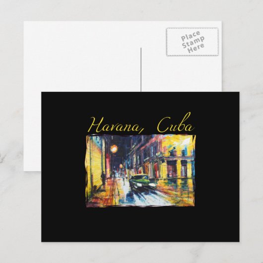 Havana Cuba - Habana Vieja Nachtscène Briefkaart (Voorkant / Achterkant)