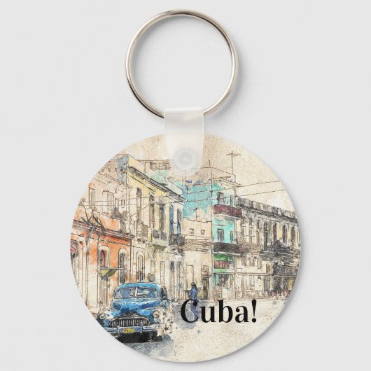 havana Cuba Illustratie Sleutelhanger (Voorkant)