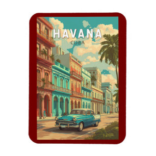 Havana Cuba Illustratie Travel Art Vintage Magneet