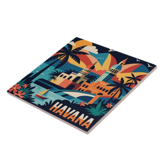 Havana Cuba Island Vintage Reisstad Tegeltje (Zijkant)