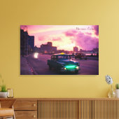 Havana Cuba op zonsondergang met  voertuigen Canvas Afdruk (Insitu (Woonkamer))
