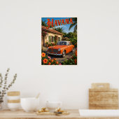 Havana Cuba Oude Auto Tropisch Reis Poster (Keuken)