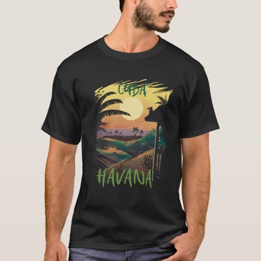 Havana Cuba Palm trees Beach Ocean Surfing Hispani T-shirt (Voorkant)