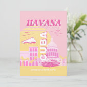 Havana Cuba Pink Preppy Art Feestdagenkaart (Staand voorkant)