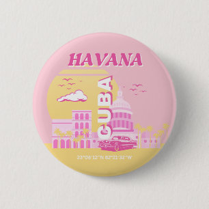 Havana Cuba Pink Preppy Art Ronde Button 5,7 Cm