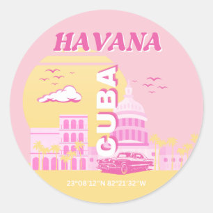 Havana Cuba Pink Preppy Art Ronde Sticker