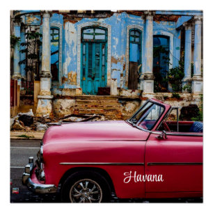 Havana Cuba Red Vintage Car Perfect Poster