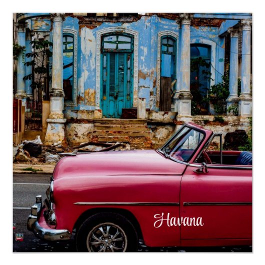 Havana Cuba Red Vintage Car Perfect Poster (Voorkant)