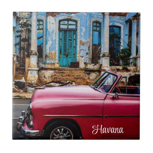 Havana Cuba Red Vintage Car Tegeltje (Voorkant)