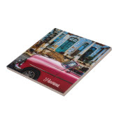 Havana Cuba Red Vintage Car Tegeltje (Zijkant)