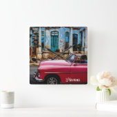 Havana Cuba Red Vintage Car Vierkante Klok (Huis)