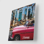 Havana Cuba Red Vintage Car Vierkante Klok (Hoek)