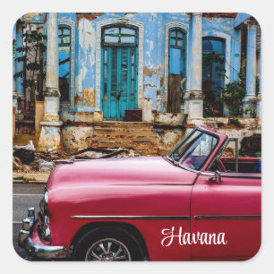 Havana Cuba Red Vintage Car Vierkante Sticker