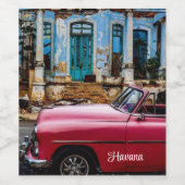 Havana Cuba Red Vintage Car Wijn Etiket (Enkel label)
