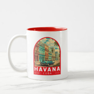 Havana Cuba Reis Kunst Embleem Tweekleurige Koffiemok