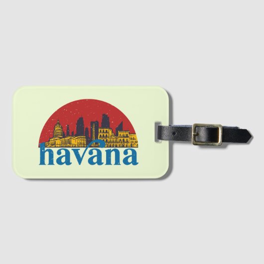 Havana Cuba Retro City Skyline Cityscape Art Bagagelabel (Voorkant (horizontaal))