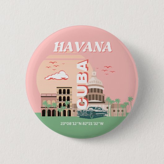 Havana Cuba Retro Kunst Ronde Button 5,7 Cm (Voorkant)