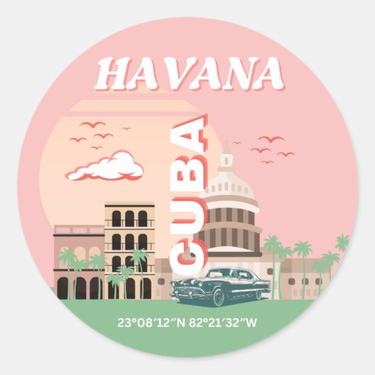 Havana Cuba Retro  Kunst Ronde Sticker (Voorkant)
